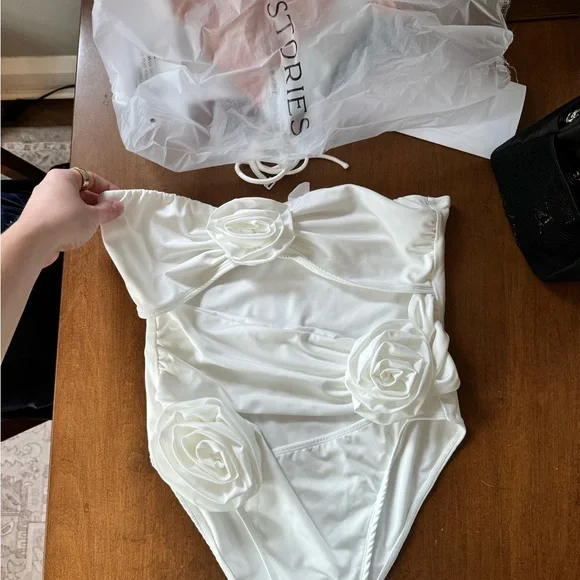 Six Stories Corsage Cutaway Halter Neck Swimsuit - Ivory - 12 - Picture 1 of 4